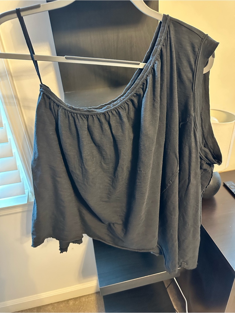 Free People Black/dark grey One-Shoulder Draped Top